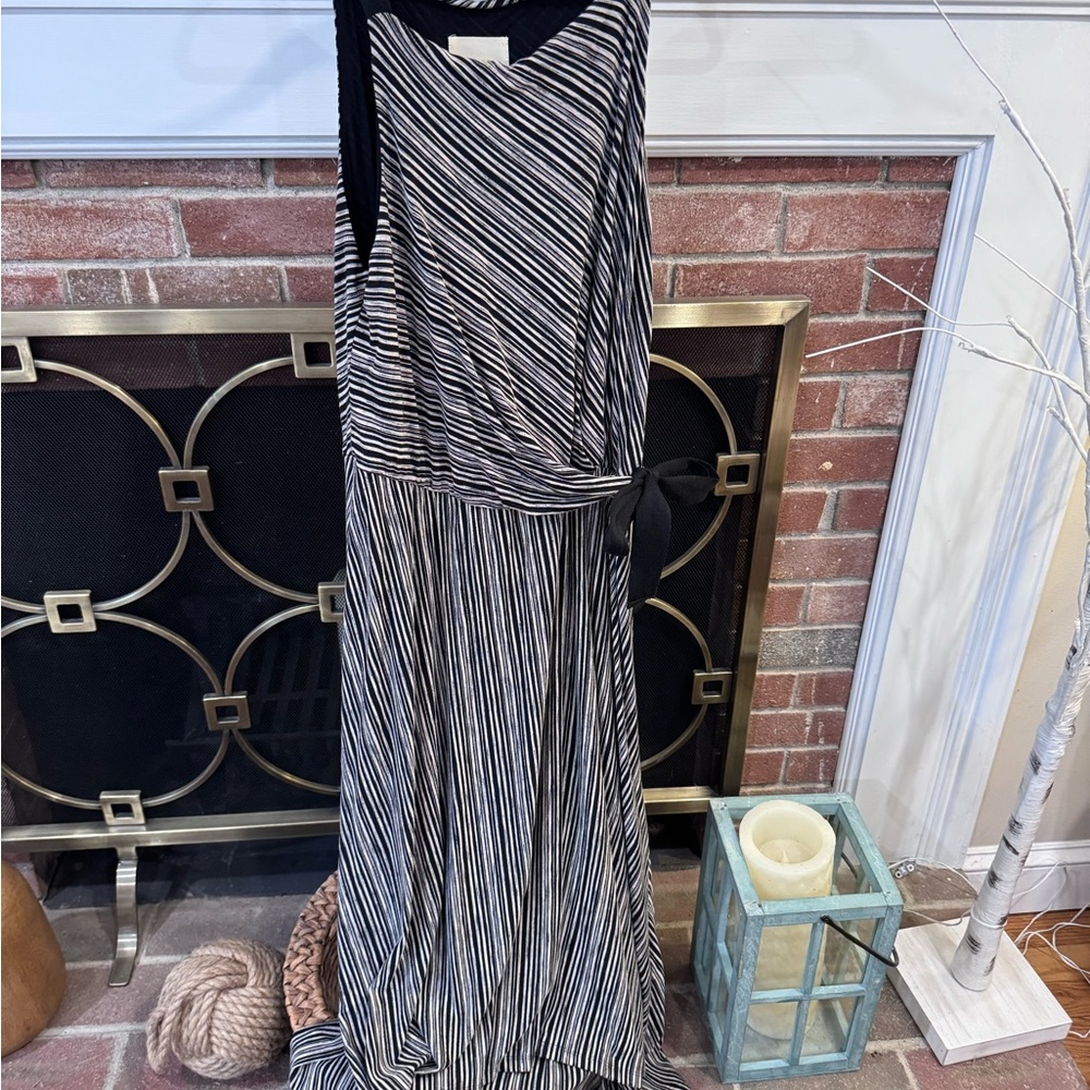 Maeve Black and White Striped Maxi Dress